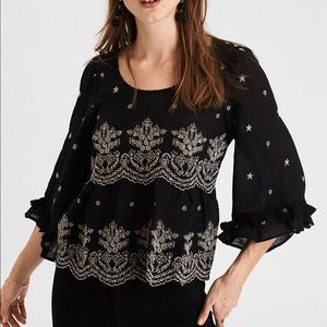 AE embroidered bell sleeve top NWT
